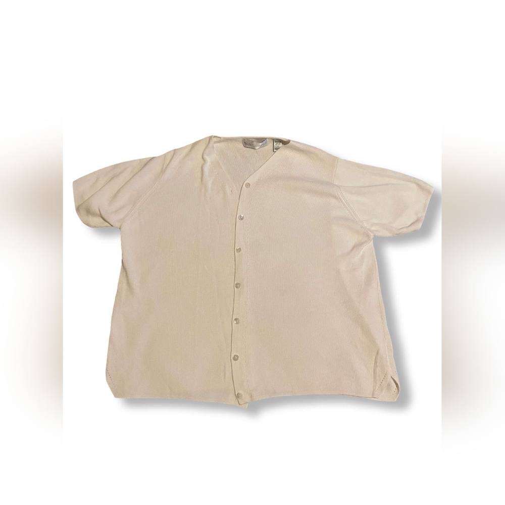 Valerie Stevens II Knit-Style Short-Sleeve Button-Up Sweater Blouse, Size 1X